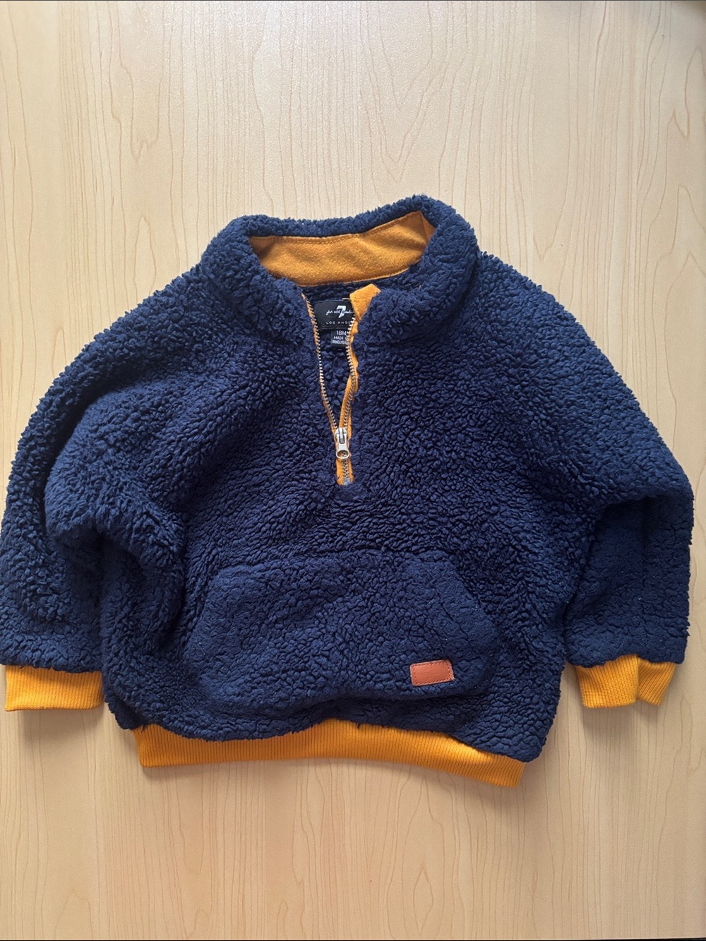 7 For All Mankind Navy Sherpa Pullover with Orange Accents